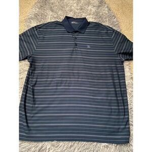 Nike Golf Dri-Fit‎ Polo Shirt XXL Navy Blue Striped Short Sleeve Mens